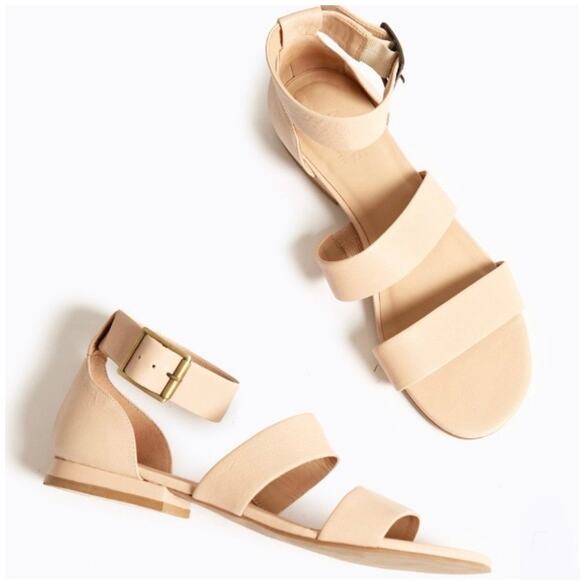 ABLE | Leather Light Tan Nude Block Low Heel Sandals Ankle Strap | Size 9.5 - Picture 1 of 8